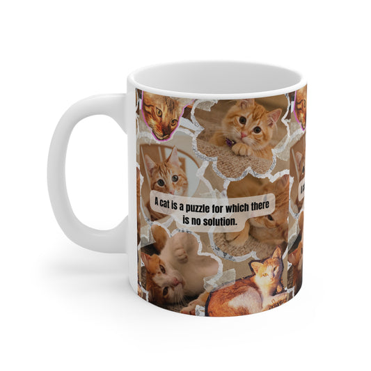 Cat Collage Mug — "A cat is a puzzle for which there is no solution" Cute Kitten Coffee Cup