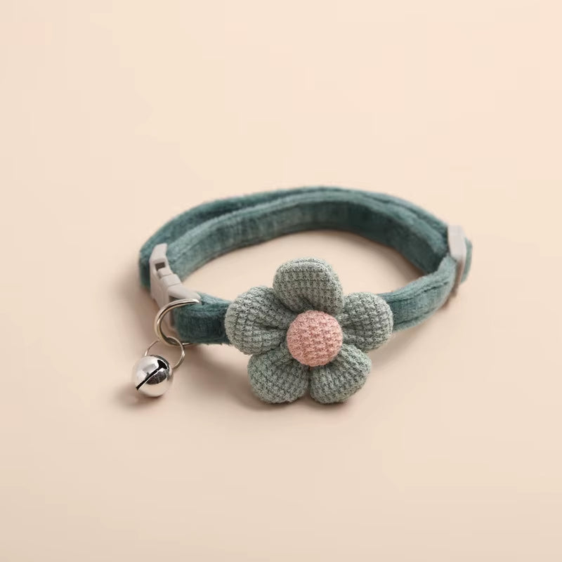 Cat Bell Collar Colorful Adjustable Sweat Cute Cartoon Pet Collar Sun Flower Bowtie Soft Polyester Small Dog Cat Necklace