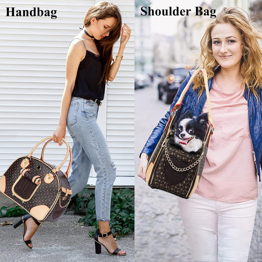 Luxury Pet Carrier, Puppy Small Dog Carrier, Cat Carrier Bag, Waterproof Premium PU Leather Carrying Handbag for Outdoor Travel Walking Hiking Shopping