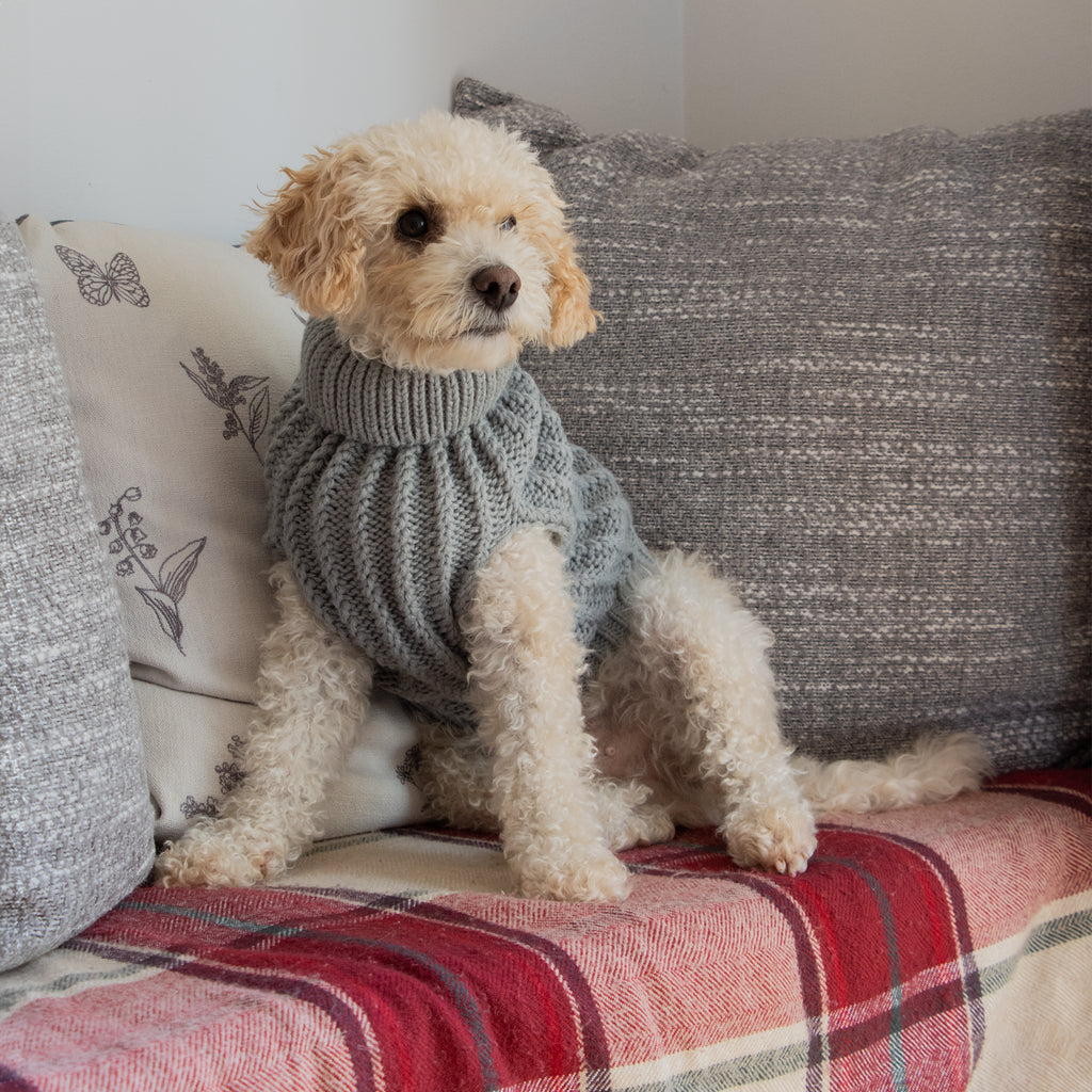 Dog Luxury Knitted Fitted Warm Jumper in Grey Brown Cream Sizes 25,35,40Cm S/M/L