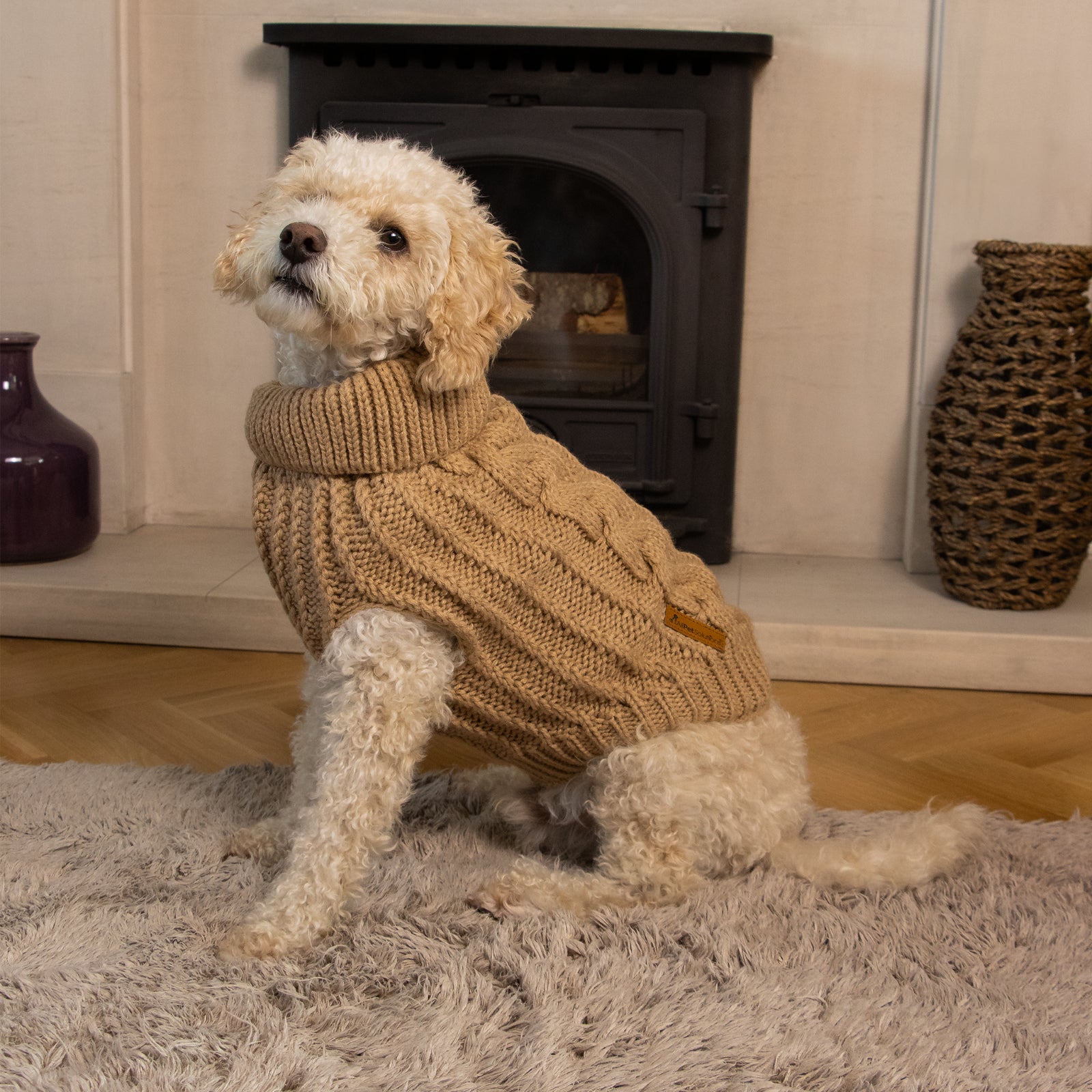 Dog Luxury Knitted Fitted Warm Jumper in Grey Brown Cream Sizes 25,35,40Cm S/M/L
