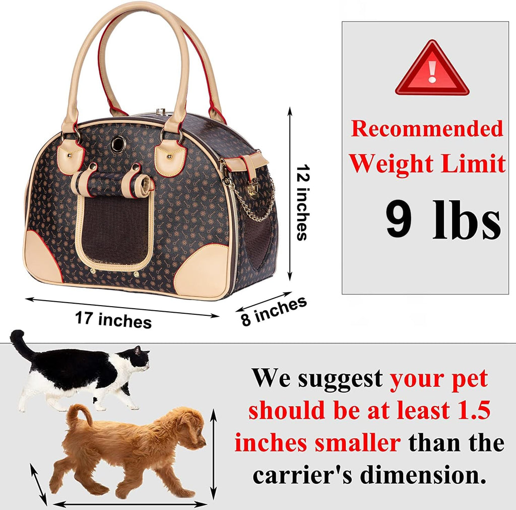 Luxury Pet Carrier, Puppy Small Dog Carrier, Cat Carrier Bag, Waterproof Premium PU Leather Carrying Handbag for Outdoor Travel Walking Hiking Shopping