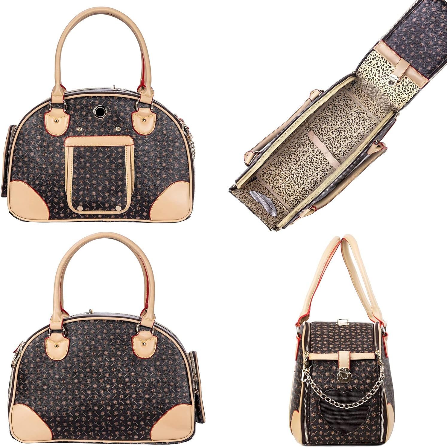 Luxury Pet Carrier, Puppy Small Dog Carrier, Cat Carrier Bag, Waterproof Premium PU Leather Carrying Handbag for Outdoor Travel Walking Hiking Shopping