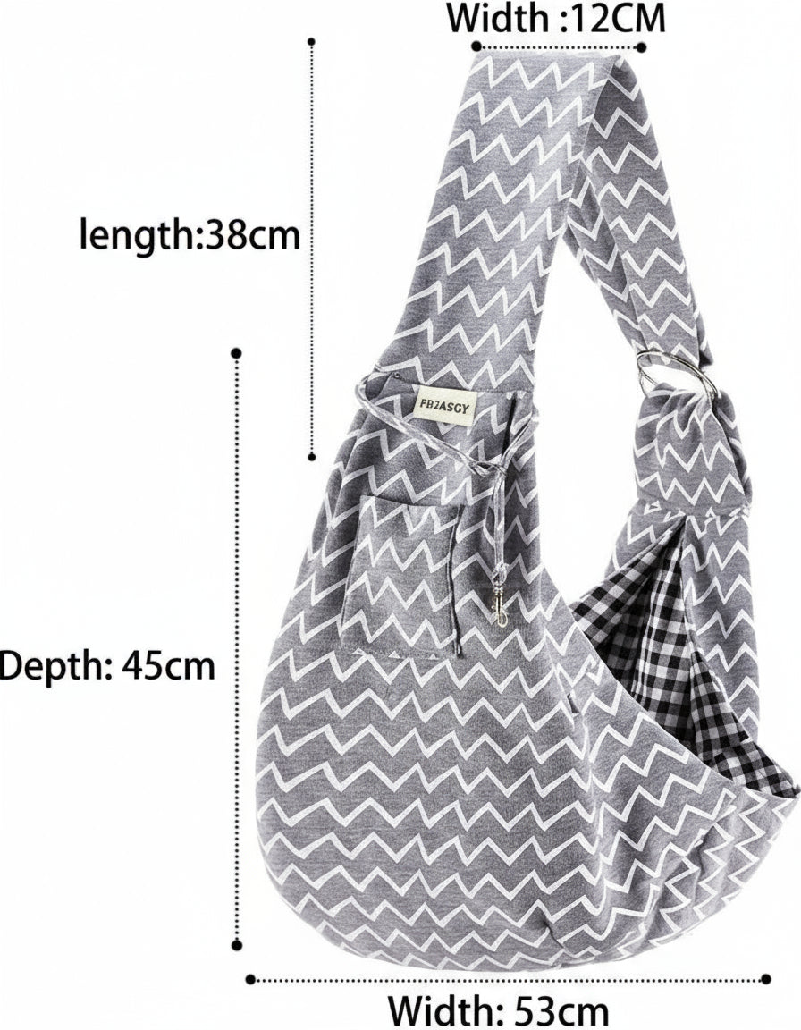 Small Pet Sling Carrier-Hands Free Reversible Pet Papoose Bag Tote Bag with a Pocket Safety Belt Dog Cat for Outdoor Travel Grey Stripe