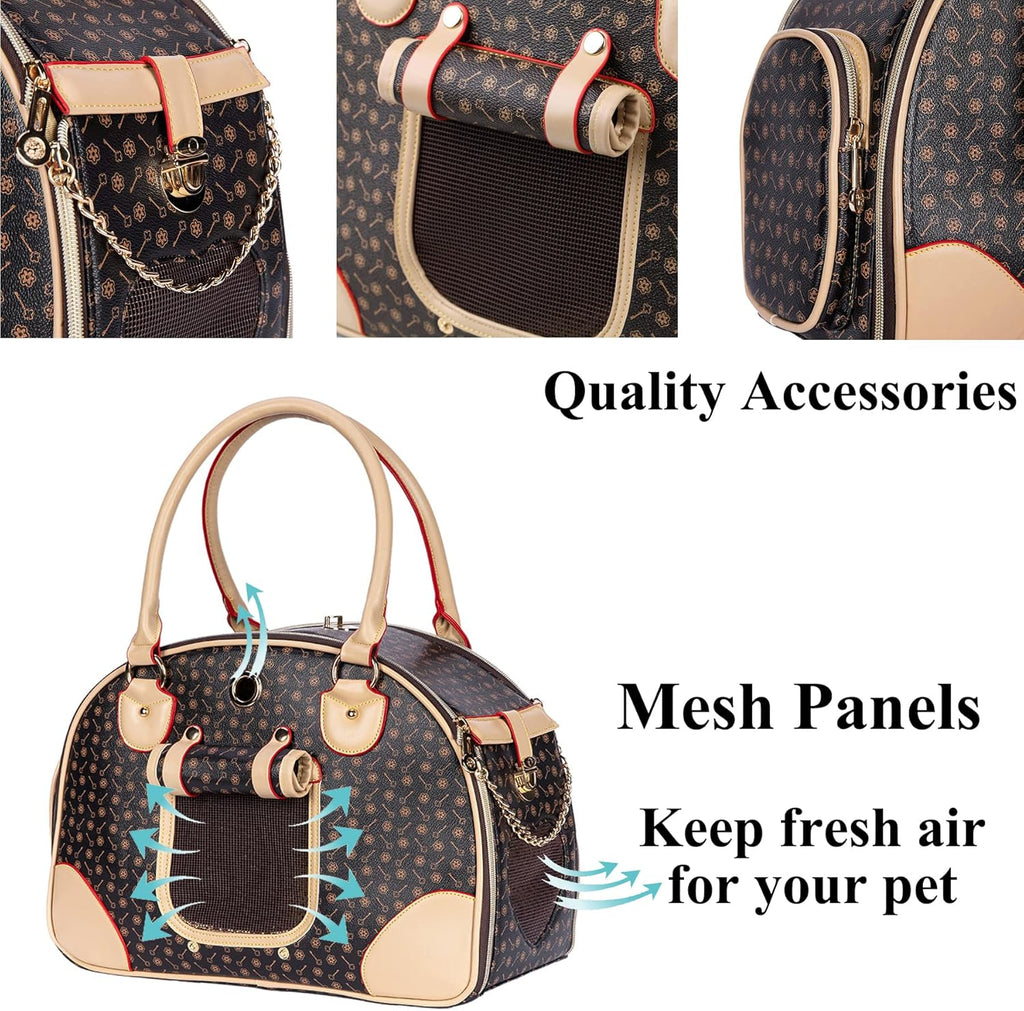 Luxury Pet Carrier, Puppy Small Dog Carrier, Cat Carrier Bag, Waterproof Premium PU Leather Carrying Handbag for Outdoor Travel Walking Hiking Shopping