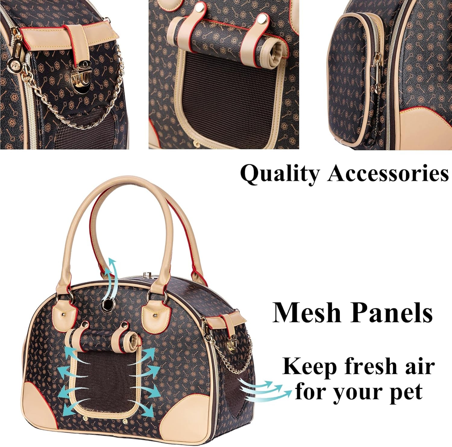 Luxury Pet Carrier, Puppy Small Dog Carrier, Cat Carrier Bag, Waterproof Premium PU Leather Carrying Handbag for Outdoor Travel Walking Hiking Shopping