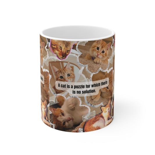 Cat Collage Mug — "A cat is a puzzle for which there is no solution" Cute Kitten Coffee Cup