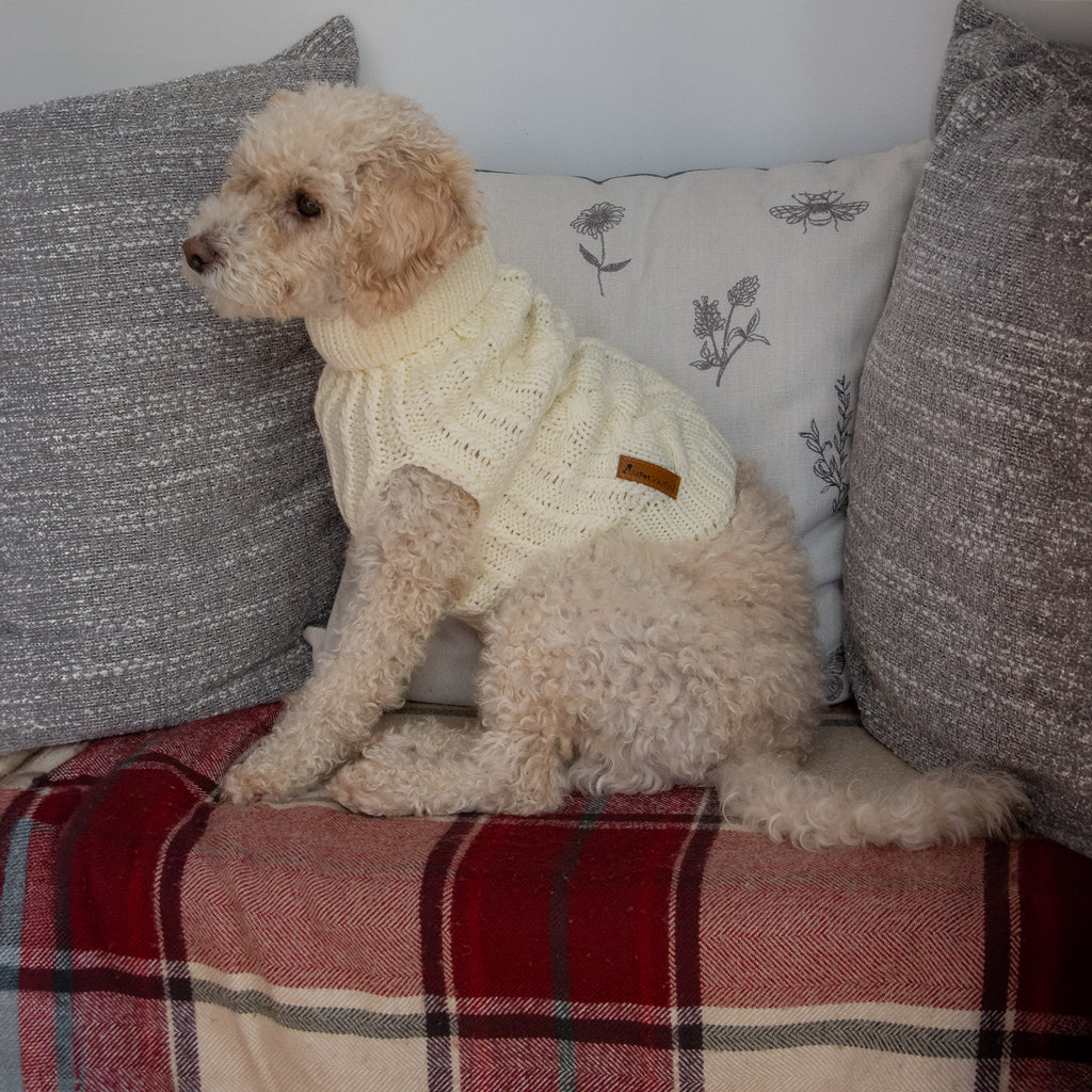 Dog Luxury Knitted Fitted Warm Jumper in Grey Brown Cream Sizes 25,35,40Cm S/M/L