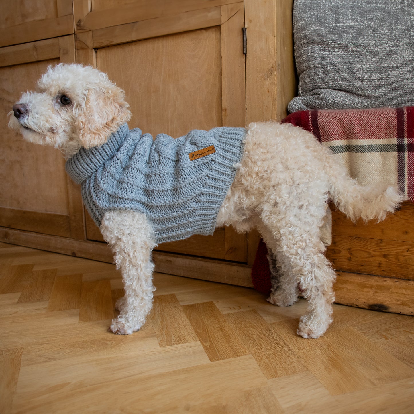 Dog Luxury Knitted Fitted Warm Jumper in Grey Brown Cream Sizes 25,35,40Cm S/M/L