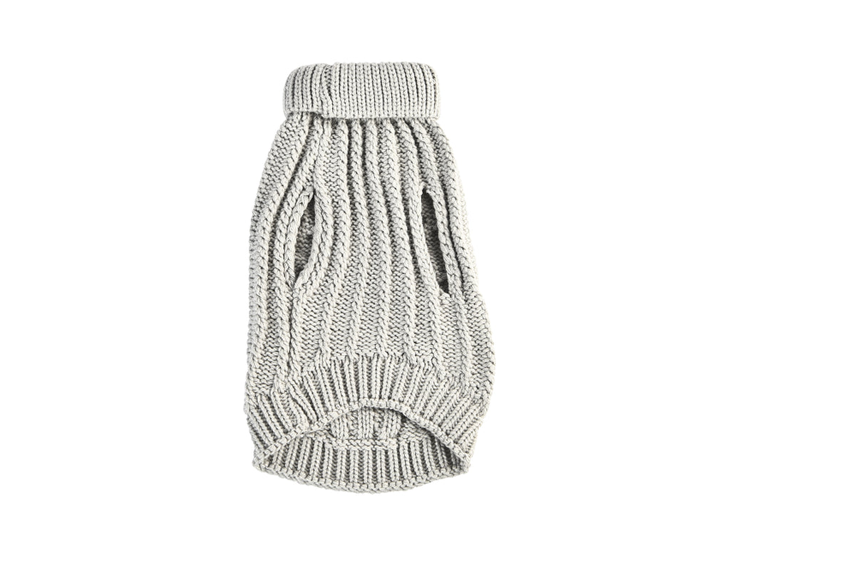 Dog Luxury Knitted Fitted Warm Jumper in Grey Brown Cream Sizes 25,35,40Cm S/M/L