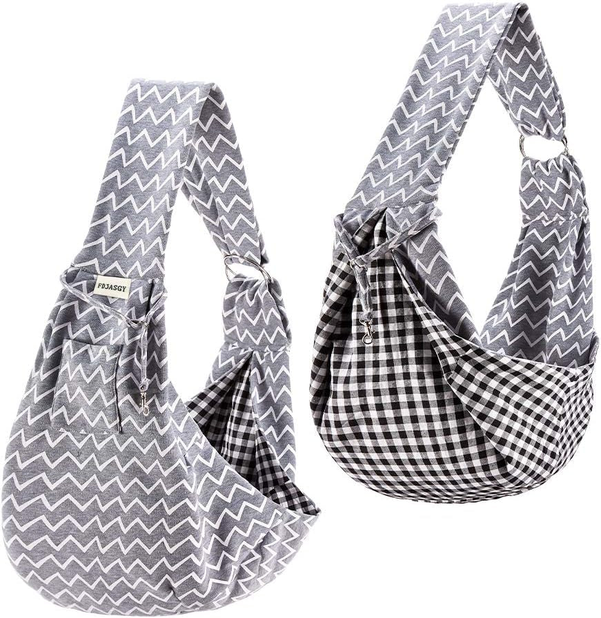 Small Pet Sling Carrier-Hands Free Reversible Pet Papoose Bag Tote Bag with a Pocket Safety Belt Dog Cat for Outdoor Travel Grey Stripe