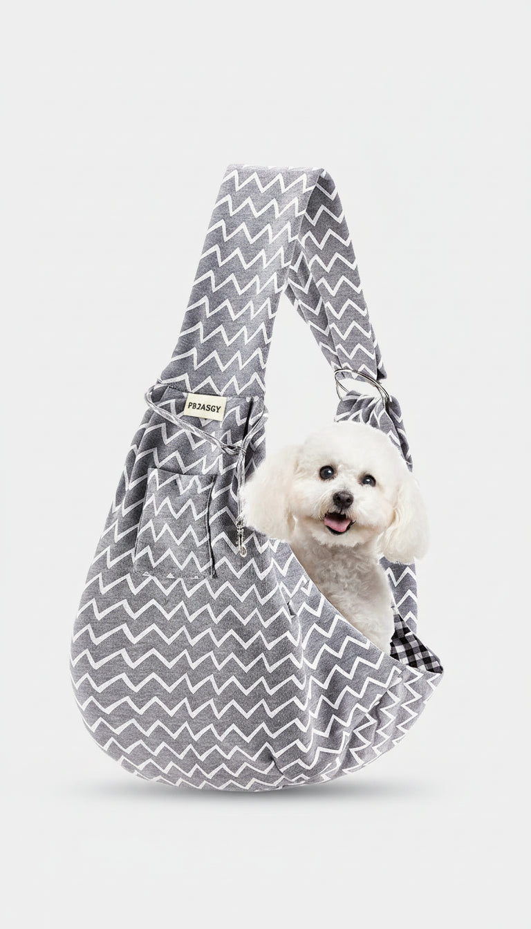 Small Pet Sling Carrier-Hands Free Reversible Pet Papoose Bag Tote Bag with a Pocket Safety Belt Dog Cat for Outdoor Travel Grey Stripe