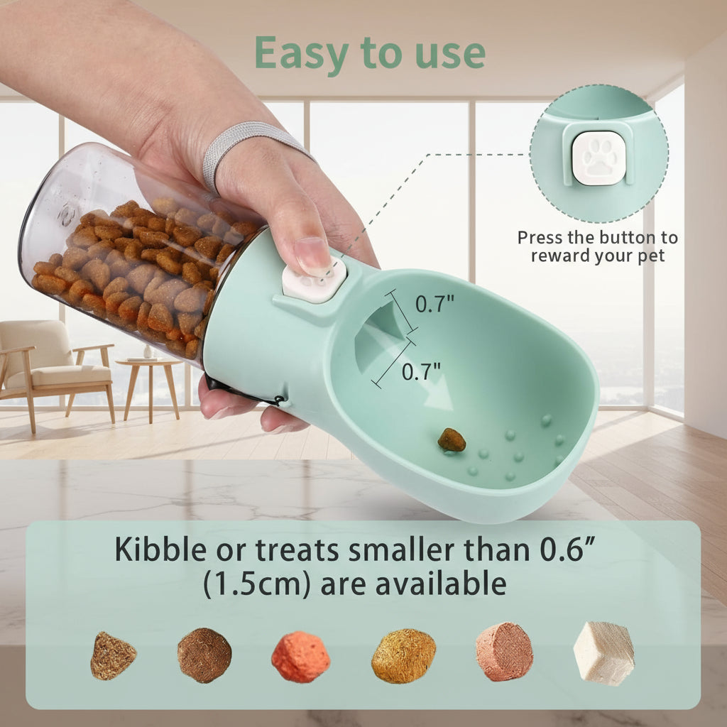 Handheld Dog Feeder Treat Dispenser with Built-In Clicker & Treat Pouch. for Training Walking Hiking Traveling. (6.7 OZ, Green)