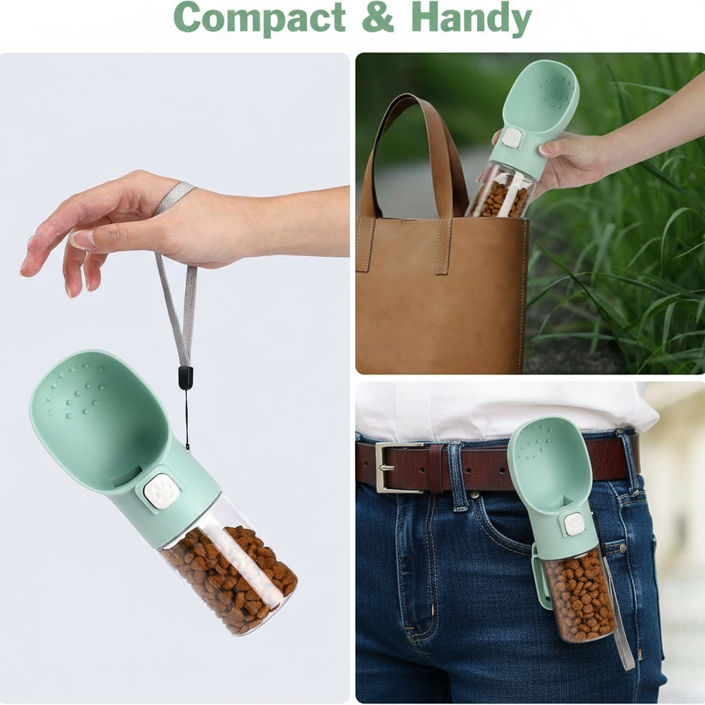 Handheld Dog Feeder Treat Dispenser with Built-In Clicker & Treat Pouch. for Training Walking Hiking Traveling. (6.7 OZ, Green)