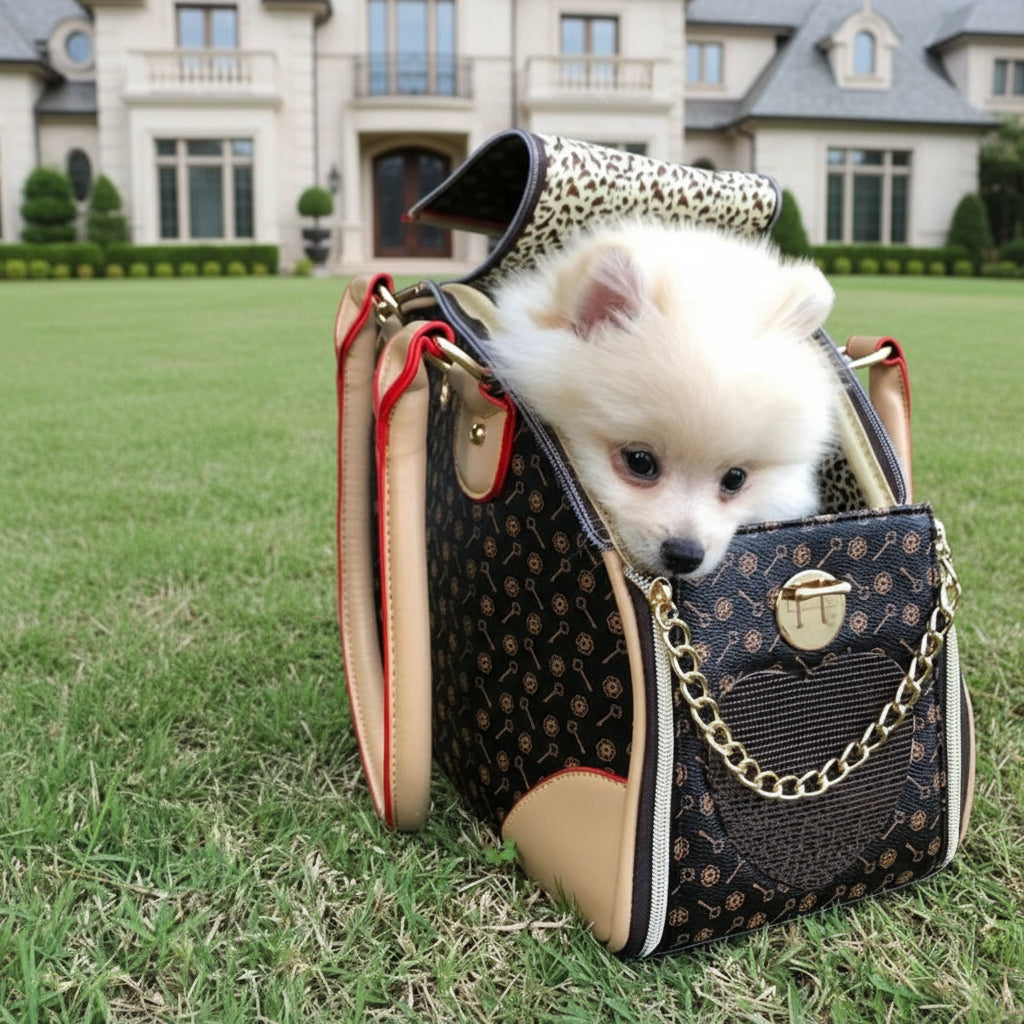 Luxury Pet Carrier, Puppy Small Dog Carrier, Cat Carrier Bag, Waterproof Premium PU Leather Carrying Handbag for Outdoor Travel Walking Hiking Shopping