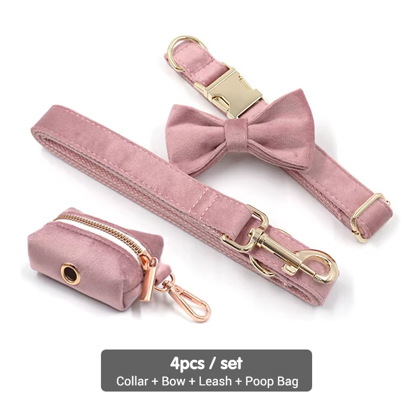 Pink Dog Harness for Girl Dogs Cute Dog Collar with Removable Bowtie 5Pcs Pet Traction Set Dog Harness Bow Collar Leash Poop Bag