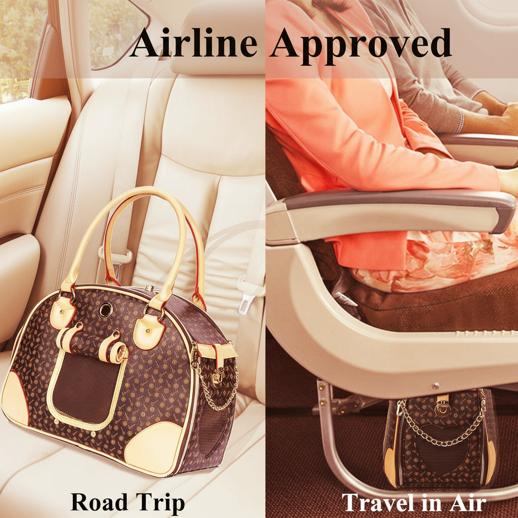 Luxury Pet Carrier, Puppy Small Dog Carrier, Cat Carrier Bag, Waterproof Premium PU Leather Carrying Handbag for Outdoor Travel Walking Hiking Shopping