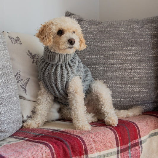 Dog Luxury Knitted Fitted Warm Jumper in Grey Brown Cream Sizes 25,35,40Cm S/M/L