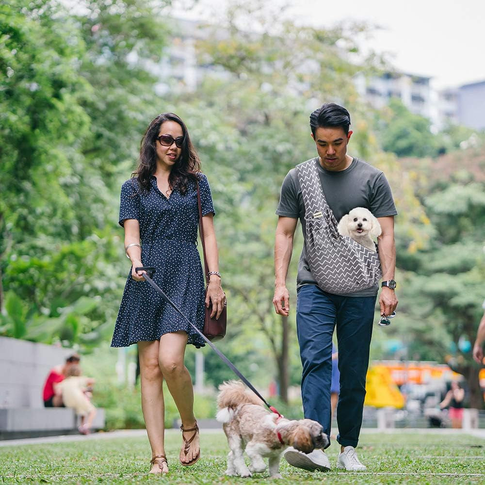 Small Pet Sling Carrier-Hands Free Reversible Pet Papoose Bag Tote Bag with a Pocket Safety Belt Dog Cat for Outdoor Travel Grey Stripe
